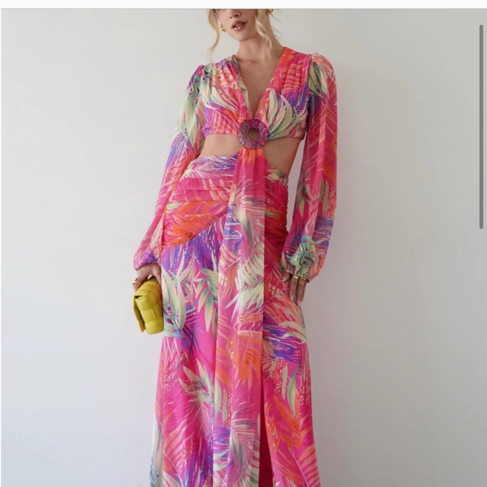 Tag as a for exporsure Bronx and Banco Pink and Green Tropical Maxi Dress